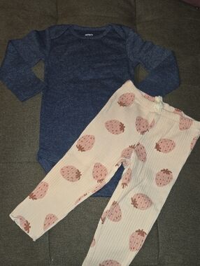 Carter's Navy Blue Long-Sleeve Bodysuit with Pink Strawberry Leggings